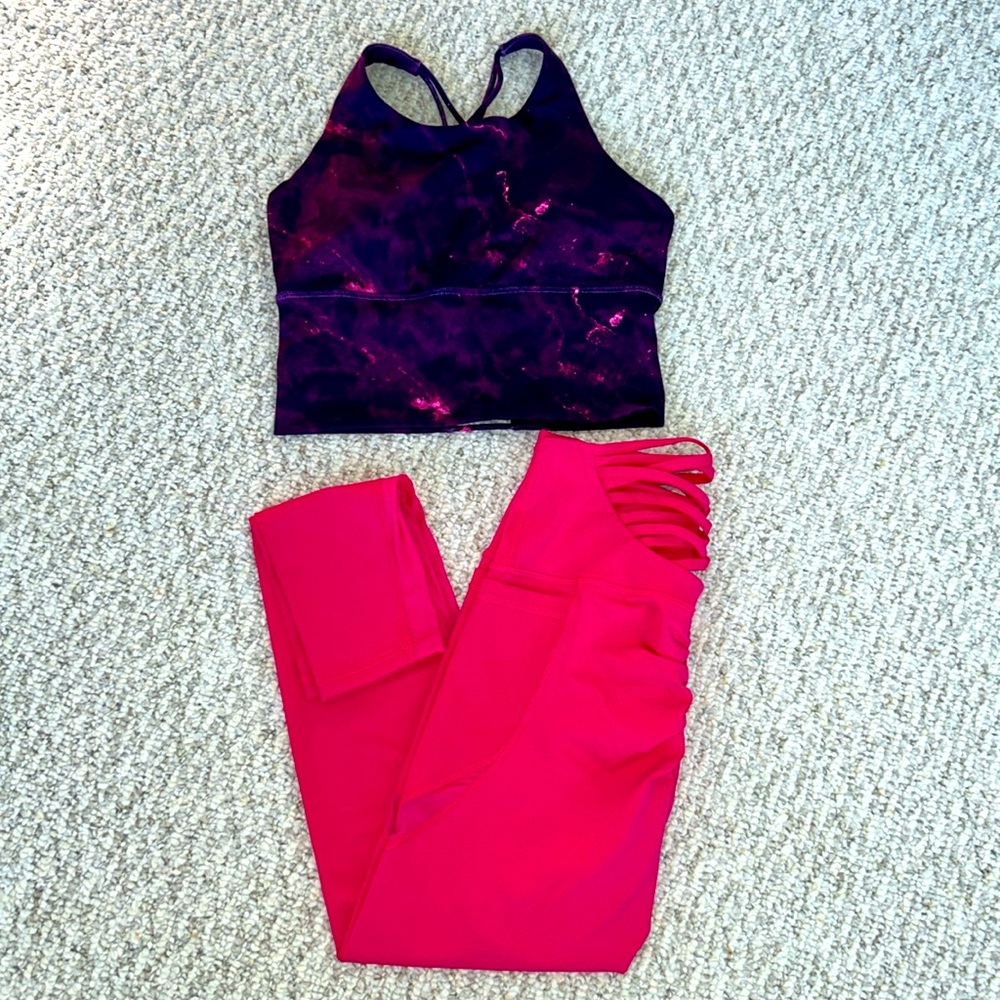 NEW Dance2Fit Fit Booty Hi-Waisted Deep Purple Marble & Hot Pink Workout…